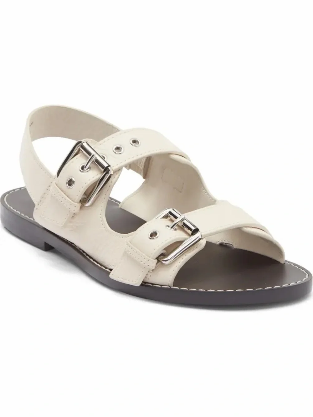 Madewell NV812 Ivory Leather Double Buckle Slingback Sandals Women's Size 7.5